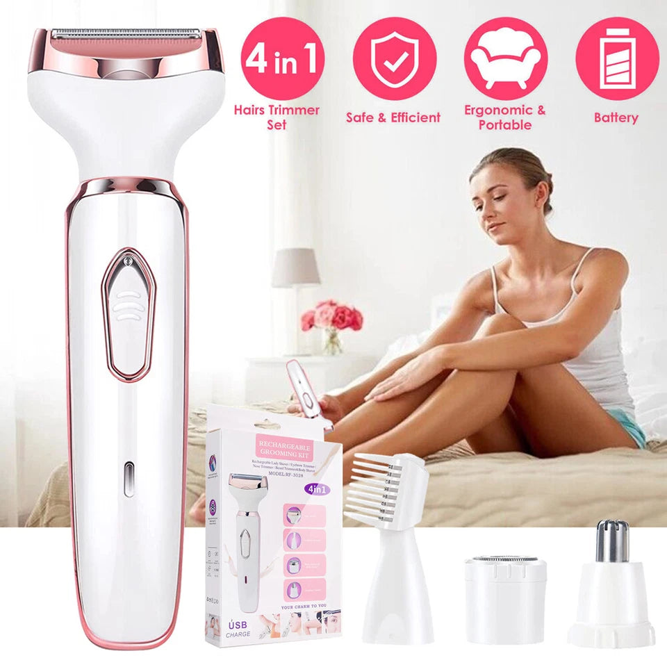 Tech Vitalisse™ 4 In1 Electric Lady Shaver Body Hair Removal Epilator Comfort Waterproof Trimmer